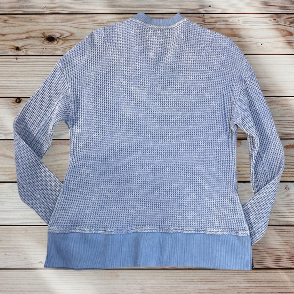 Mystree Light Blue Textured Waffle Knit Zip-Up Hoodie Sweatshirt - Picture 2 of 7